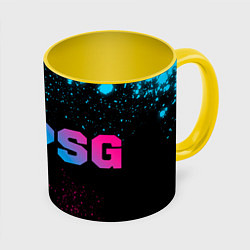 Кружка 3D PSG - neon gradient: надпись и символ, цвет: 3D-белый + желтый