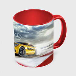 Кружка 3D Mercedes AMG V8 Biturbo на трассе, цвет: 3D-белый + красный