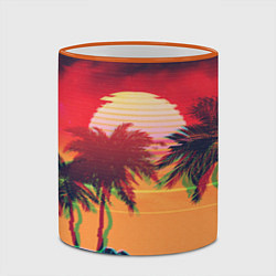 Кружка 3D Пальмы и пляж на закате с помехами VHS ретро дизай, цвет: 3D-оранжевый кант — фото 2