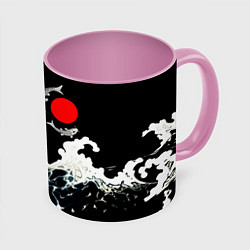 Кружка 3D Волны и рыбки, цвет: 3D-белый + розовый