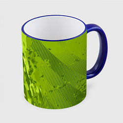 Кружка 3D Зеленый абстрактный камуфляж, цвет: 3D-синий кант