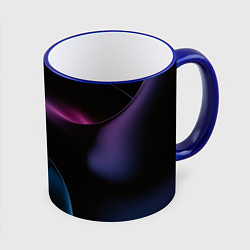 Кружка 3D Абстрактные фиолетовые волны, цвет: 3D-синий кант