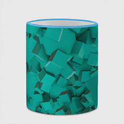 Кружка 3D Абстрактные сине-зелёные кубы, цвет: 3D-небесно-голубой кант — фото 2
