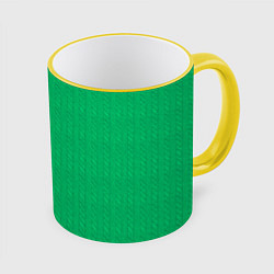 Кружка 3D Зеленый вязаный свитер, цвет: 3D-желтый кант