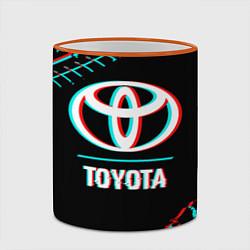 Кружка 3D Значок Toyota в стиле glitch на темном фоне, цвет: 3D-оранжевый кант — фото 2