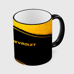 Кружка 3D Chevrolet - gold gradient: надпись и символ, цвет: 3D-черный кант