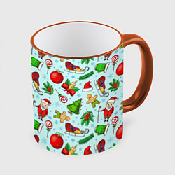 Кружка 3D Новогодний паттерн, цвет: 3D-оранжевый кант