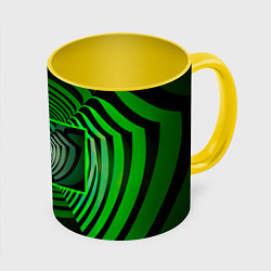 Кружка 3D Зелёный туннель - оптическая иллюзия, цвет: 3D-белый + желтый