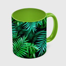 Кружка 3D Тропические растения - текстура, цвет: 3D-белый + светло-зеленый