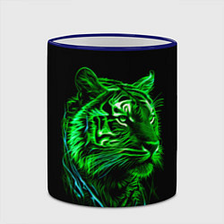 Кружка 3D Нейросеть: неоновый зелёный тигр, цвет: 3D-синий кант — фото 2
