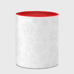 Кружка 3D Белые новогодние снежинки, цвет: 3D-белый + красный — фото 2