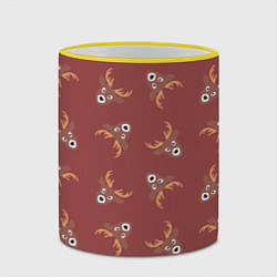 Кружка 3D Эстетика: праздничные олени на бордовом фоне, цвет: 3D-желтый кант — фото 2