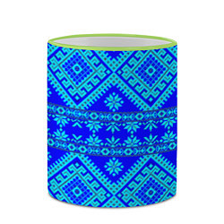 Кружка 3D Сине-голубые узоры - вышивка, цвет: 3D-светло-зеленый кант — фото 2