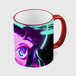 Кружка 3D Неоновые глаза - Cyberpunk, цвет: 3D-красный кант