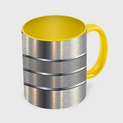 Кружка 3D Металлические полосы - текстура алюминия, цвет: 3D-белый + желтый