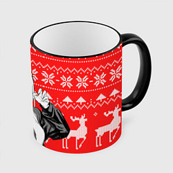 Кружка 3D Новогодняя Пауэр: Человек-бензопила, цвет: 3D-черный кант