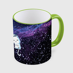 Кружка 3D Три котика в открытом космосе, цвет: 3D-светло-зеленый кант