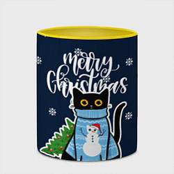 Кружка 3D Котик: merry christmas, цвет: 3D-белый + желтый — фото 2