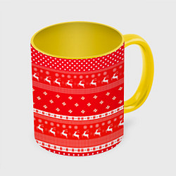Кружка 3D Праздничный красный свитер, цвет: 3D-белый + желтый
