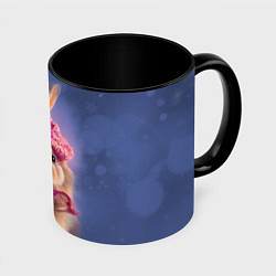 Кружка 3D Ушастик в вязаной шапочке, цвет: 3D-белый + черный