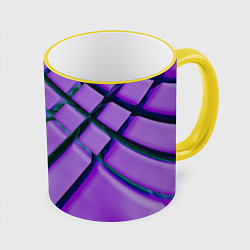 Кружка 3D Фиолетовый фон и тёмные линии, цвет: 3D-желтый кант