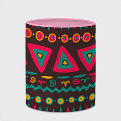 Кружка 3D Разнообразный узор - треугольники, линии и круги, цвет: 3D-белый + розовый — фото 2
