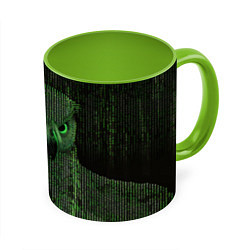 Кружка 3D Сова в стиле ASCII-графики, цвет: 3D-белый + светло-зеленый