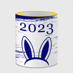 Кружка 3D Кролик 2023 ушки на светлом, цвет: 3D-желтый кант — фото 2
