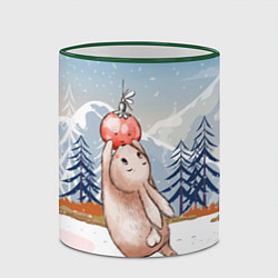 Кружка 3D Зайка и елочная игрушка, цвет: 3D-зеленый кант — фото 2