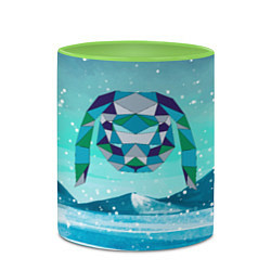 Кружка 3D Кролик из мозаики на зимнем фоне, цвет: 3D-белый + светло-зеленый — фото 2