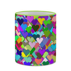 Кружка 3D Орнамент из разноцветных сердечек - валентинка, цвет: 3D-светло-зеленый кант — фото 2