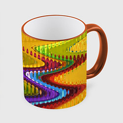 Кружка 3D Абстрактные разноцветные волны, цвет: 3D-оранжевый кант