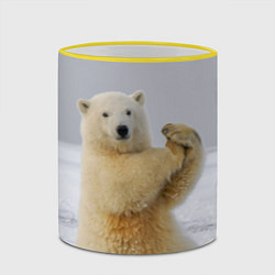 Кружка 3D Белый медведь разминается, цвет: 3D-желтый кант — фото 2