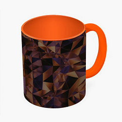 Кружка 3D Стеклянная тёмная геометрическая текстура, цвет: 3D-белый + оранжевый