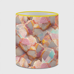 Кружка 3D Текстура розового мрамора на камнях, цвет: 3D-желтый кант — фото 2