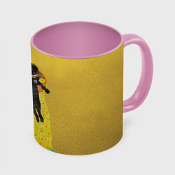 Кружка 3D Пародия Густав Климт: Поцелуй кота, цвет: 3D-белый + розовый