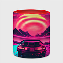 Кружка 3D Синтвейв закат и автомобиль, цвет: 3D-белый + красный — фото 2
