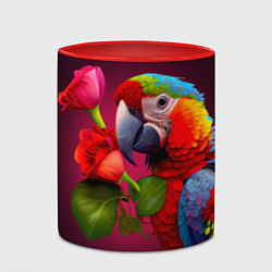 Кружка 3D Попугай ара с цветами, цвет: 3D-белый + красный — фото 2