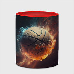 Кружка 3D Баскетбольный мяч в космосе, цвет: 3D-белый + красный — фото 2