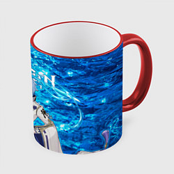 Кружка 3D Аято на фоне воды, цвет: 3D-красный кант