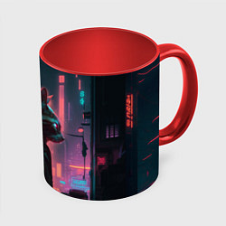 Кружка 3D Кот в киберпанке, цвет: 3D-белый + красный