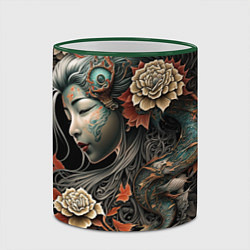 Кружка 3D Японская девушка Irezumi, цвет: 3D-зеленый кант — фото 2