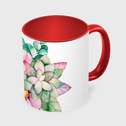 Кружка 3D Пастельные цветы - посередине, цвет: 3D-белый + красный