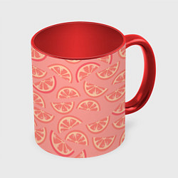 Кружка 3D Цитрусовые дольки - розовый паттерн, цвет: 3D-белый + красный