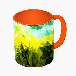 Кружка 3D Green abstract colors, цвет: 3D-белый + оранжевый