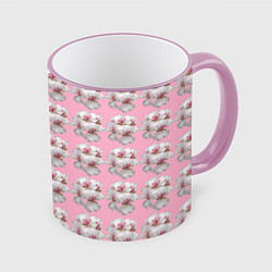 Кружка 3D Flowers on a pink background, цвет: 3D-розовый кант