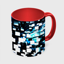 Кружка 3D Неоновые кубы абстракция, цвет: 3D-белый + красный