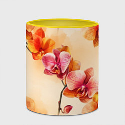 Кружка 3D Акварельные цветы - персиковый паттерн, цвет: 3D-белый + желтый — фото 2