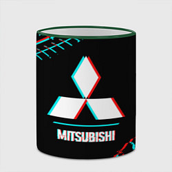 Кружка 3D Значок Mitsubishi в стиле glitch на темном фоне, цвет: 3D-зеленый кант — фото 2