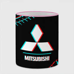 Кружка 3D Значок Mitsubishi в стиле glitch на темном фоне, цвет: 3D-розовый кант — фото 2